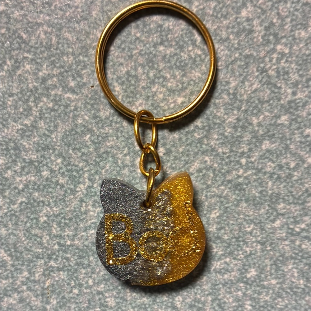 Gold and Gray Cat Keyring 🆔 Tag